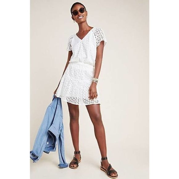 Frye x Anthropologie White Eyelet A Line Preppy Skirt Size S - Picture 2 of 6